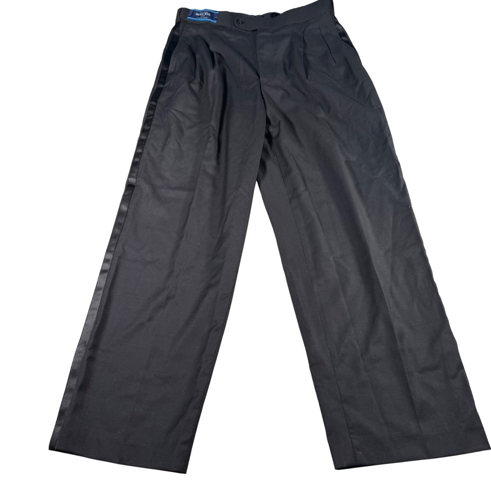 Croft & Barrow Tuxedo Pants Mens 32x30 Black Merino Wool Pleated P40422Y NEW